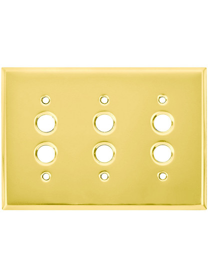 Classic Triple Gang Push Button Switch Plate In Polished Brass Finish.